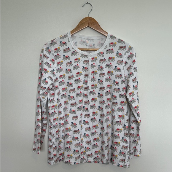 Roller Rabbit Christmas Hathi Elephants PJ Top Only Size XL - Picture 1 of 4